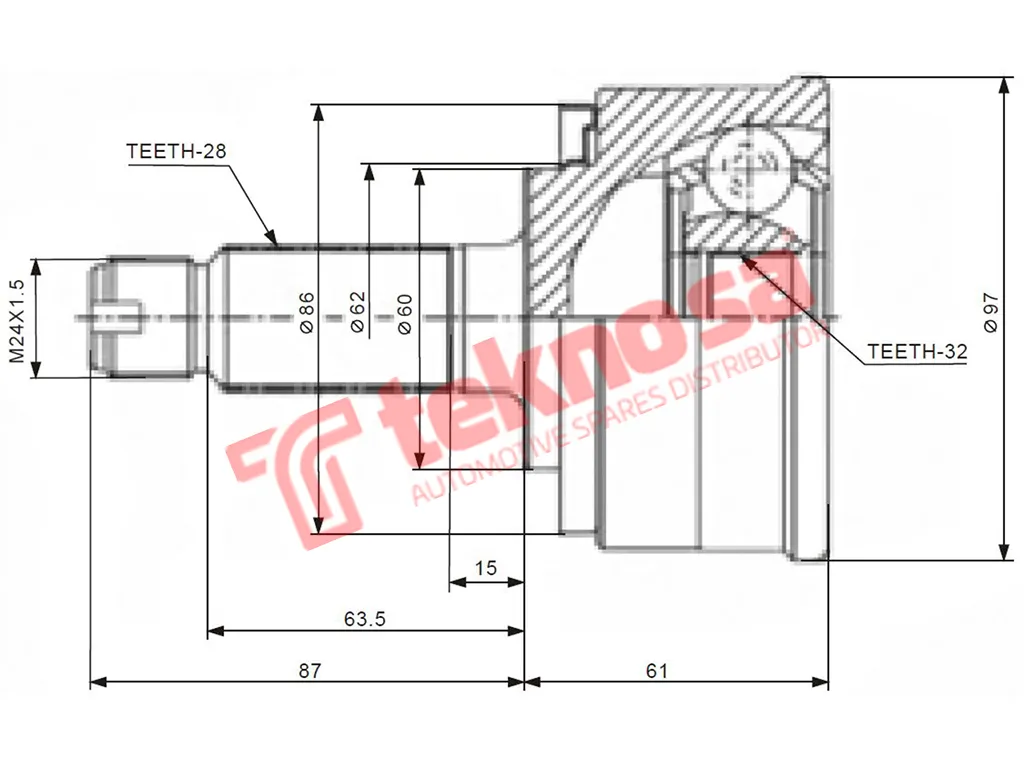 Thumbnail image of Outer Cv Joint - HO5722